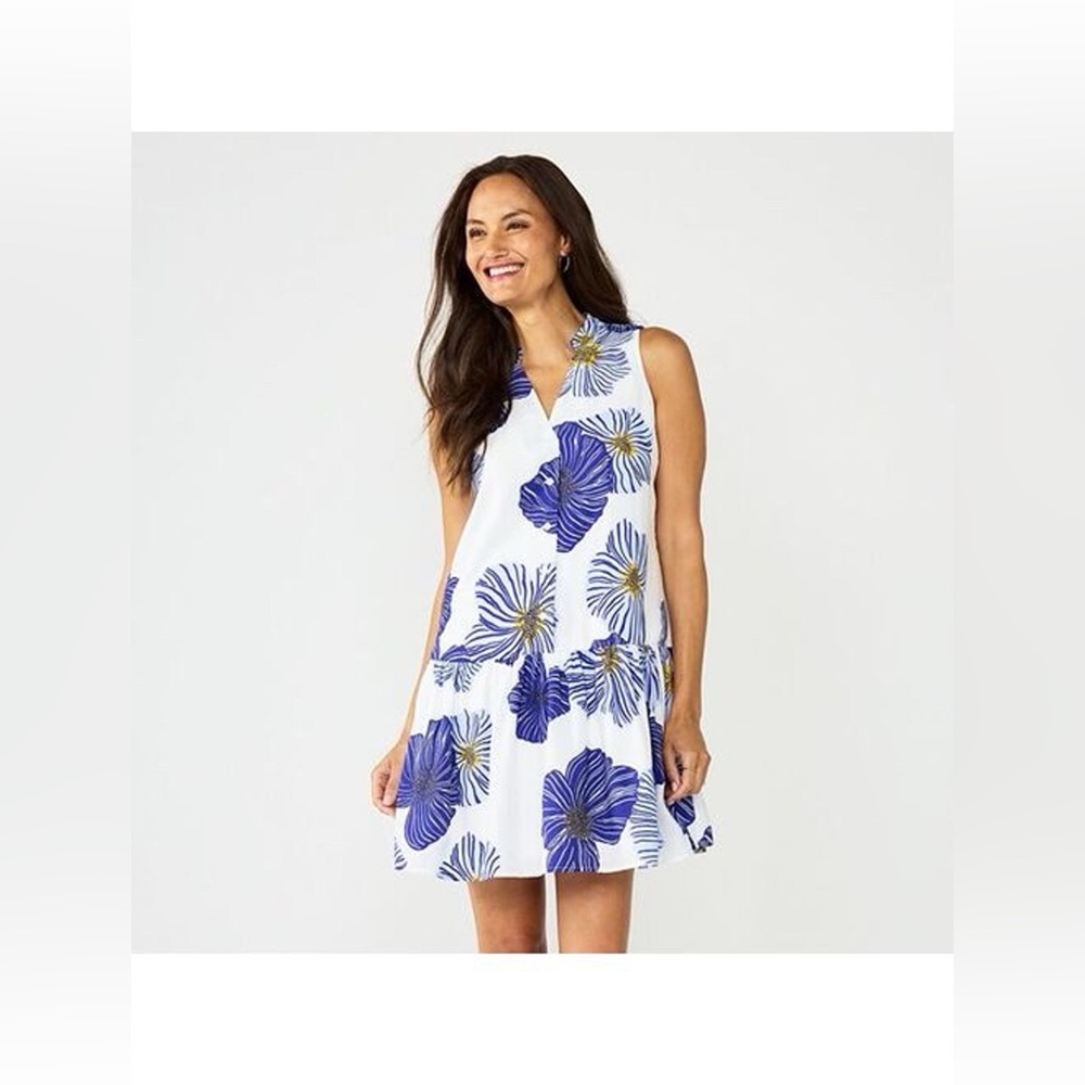 Nine West White Dress with Blue and Yellow Floral Print